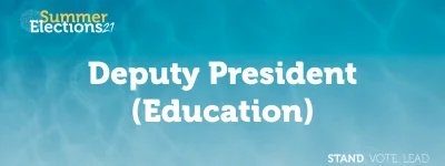 Water effect background, Summer Elections 21 logo, "Deputy President Education" text 